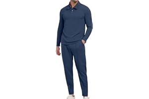 KUYIGO Men's 2 Piece Outfits Long Sleeve Button Collar Sweatshirt Tracksuit Set Casual Long Leg Activewear Suit with Pocket