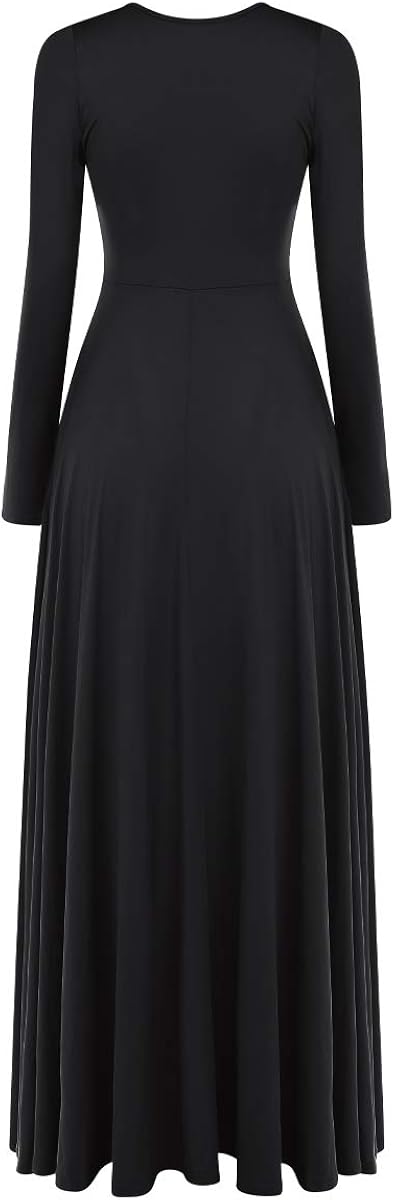 IDOPIP Women Metallic Color Block Praise Full Length Long Sleeve Dance Dress Liturgical Lyrical Dancewear Worship Robe Dress: Clothing
