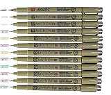 Sakura Pigma Micron pens 12 Fineliner Drawing Set (05 Assorted Color with Black Brush, 08, 01 & 05)