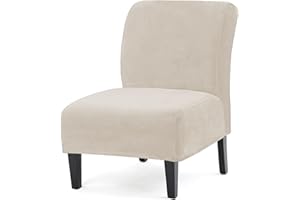 UCCONO Armless Accent Chair Slipcovers, Thick Velvet Slipper Accent Chair Covers Hotel Oversized Big Chairs, Removable Furniture Protector with Elastic Bottom, Machine Washable (Ivory)