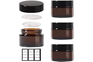 Stellacare 4 pack 1oz Glass Jars Round Empty Cosmetic Containers, Refillable Glass Jars with Lids for Face Creams, Lotions, Powders,Salves Ointments,Potravel Storage