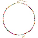 Wellike Initial Necklaces for Women Colorful Beaded Choker Necklace Stainless Steel 18K Gold Plated Y2K Aesthetic Gold Letter Necklace Handmade Boho Summer Necklace Jewelry Gift