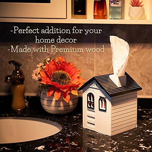VEBAVO Tissue Box Cover, 100 Handmade House Tissue Box Holder Wood