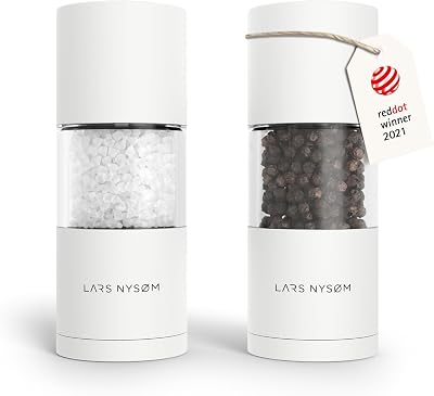 LARS NYSØM Sjæl Salt and Pepper Mill Set White Adjustable Ceramic Grinder