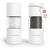 LARS NYSØM Salt and Pepper Grinder Set I Salt and Pepper Mills with Adjustable Ceramic Grinder 2 pieces I Manual Design Spice Mill Set (Pure White)