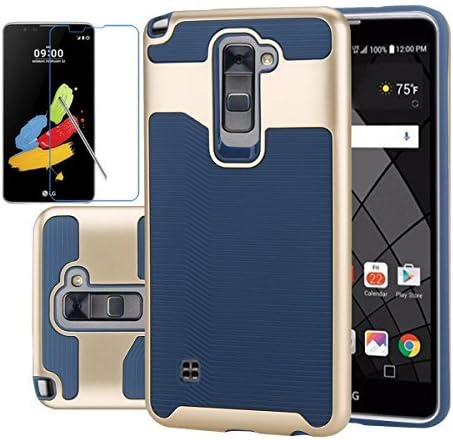 LG Stylus 2 Plus Case,LG Stylus 2 Case,LG LS775 case, Lookly [Slim Fit] [Wavelength Series] Textured Pattern Grip [ShockProof] Protective Case Cover for LG G Stylo 2/LS775/ MS550 (Gold+Navy Blue)