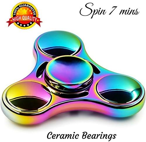 Premium ADHD EDC Fidget Spinner– Titanium Alloy Metal Fidget Spinner with Hybrid CERAMIC BEARING up to 7 min Spins –Focus Anxiety Stress Relief and Killing Time by The Racheal Collections (RAINBOW)