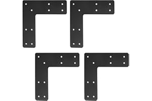 YVHFWOY L Right Angle Bracket 4pcs,10x10 Inch Mending Plate Flat Straight Steel L Shape Bracket,Black Powder Coated Post to Beam Connectors for Repair Wooden House,Furniture,Pergola,Truss framing