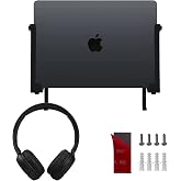 IFCASE Aluminum Laptop/Tablet Wall Mount up to 1.6 inchs Thick (Black) | Macbook &amp; iPad Holder, Headphone Hook, Anti-Scratch Pads, Adjustable Thickness, No Drill Adhesive Or Screw-On Installation