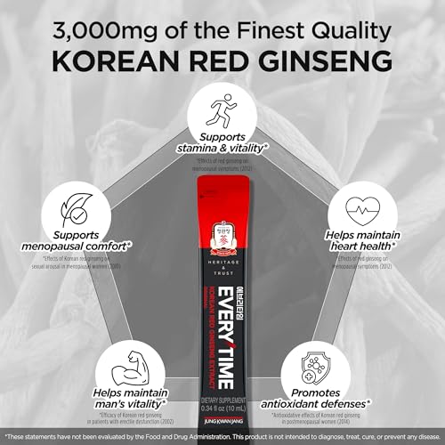 JUNG KWAN JANG Everytime Korean Red Ginseng Extract Stick 3,000mg Original - Adaptogen Energy Drink Liquid Stick Supplements - Energy Boost & Immune Support, Caffeine Free (30 Sticks)