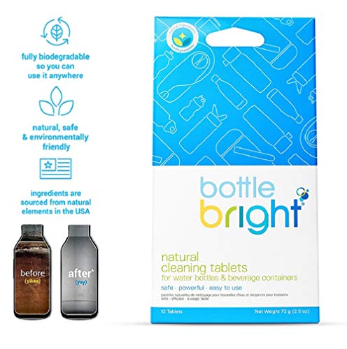 Bottle Bright (12 Tablets) - All Natural, Biodegradable, Chlorine & Odor Free Water Bottle & Hydration Pack Cleaning Tablets