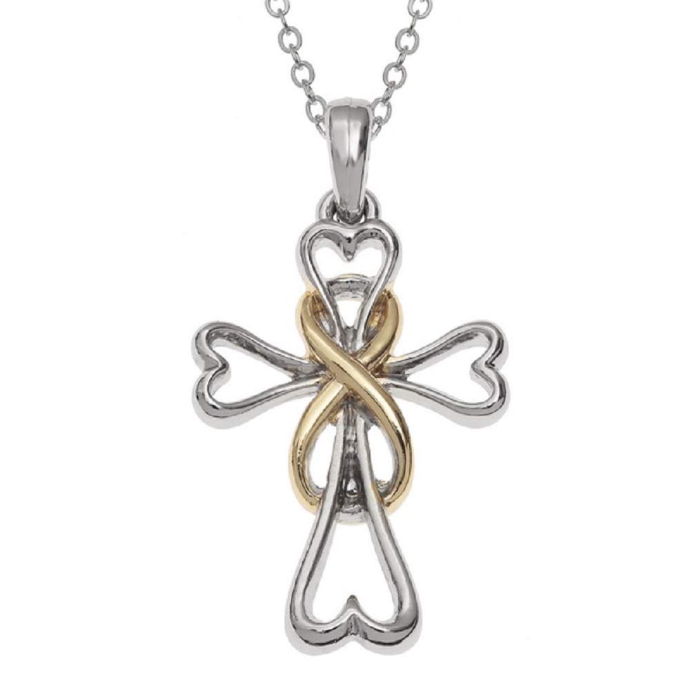 BellaMira Silver And Rose Gold Plated Cross Necklace Infinity Triple Bangle Set Jewellery Gift for Women Girls in Elegant Gift Box