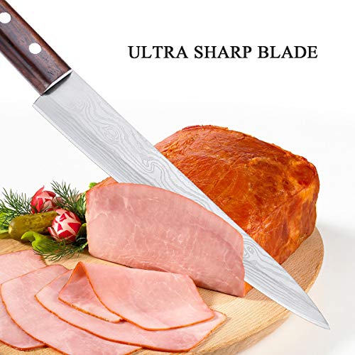 Sashimi Sushi Knife, Pro 8 Inch Chef Knife, Kitchen Knife with German High Carbon Stainless Steel & Gray Leather Wooden Handle Great for Slicing Meat, Fruits, Vegetables