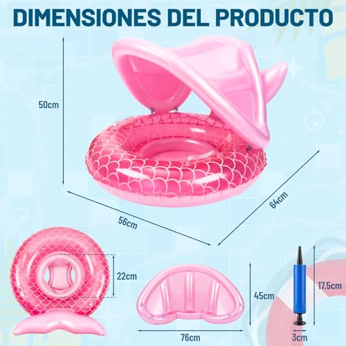 Yanlin Flotador de Piscina para Niño, con toldo Desmontable, UPF50+, Soporte de Seguridad Inferior, Bomba de Aire, omba de Aire, Juguetes de Piscina