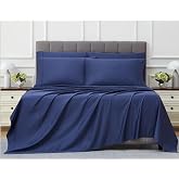 KIRKLAND Signature Pima Cotton Sheet Set, Vintage Indigo, King Size, 6-Piece, 680 Thread Count, Crease Control Technology