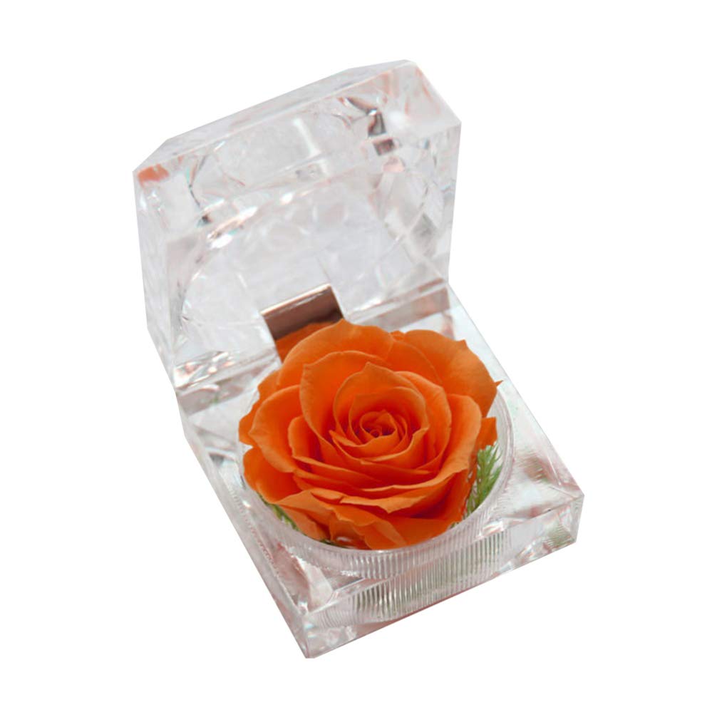 Crystal Rose Box 1Pc, Preserved Flower Eternal in Acrylic Crystal Ring Box for Women Birthday and Anniversary- 2inch/5cm Orange