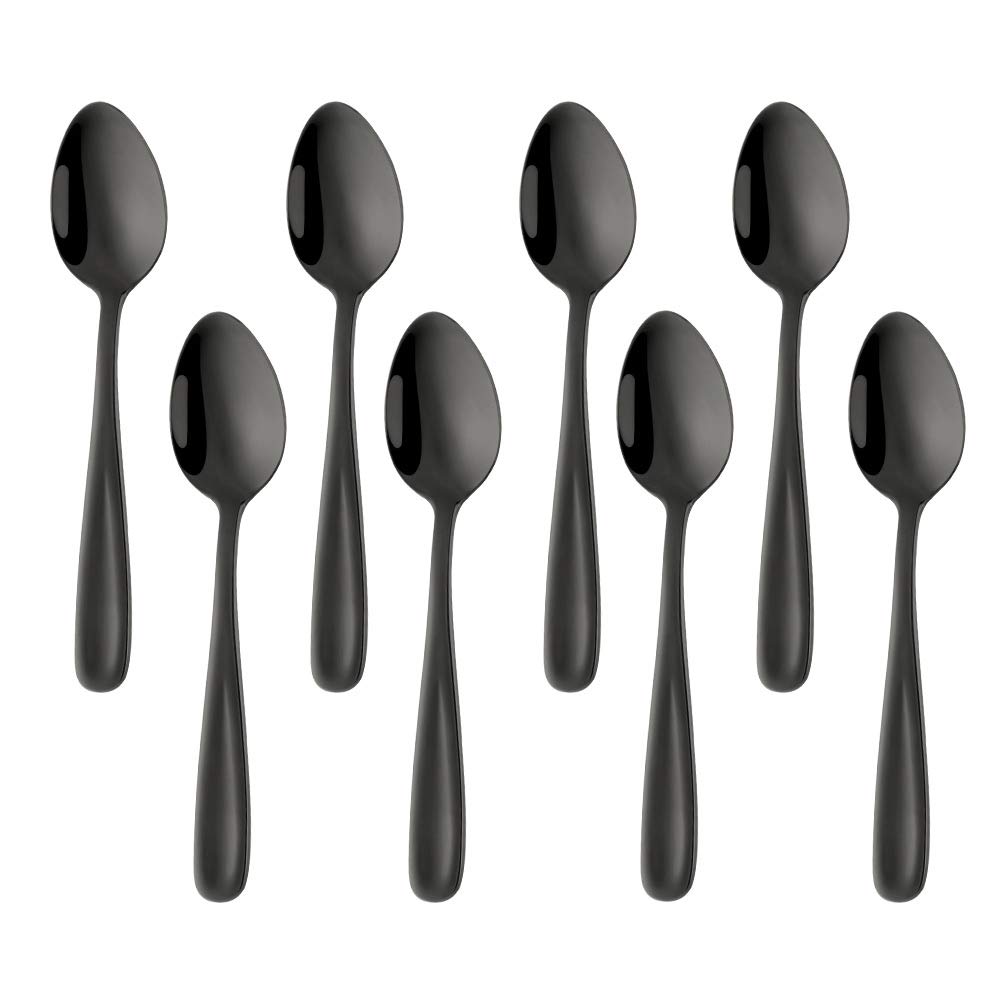 BISDARUN Teaspoons Espresso Spoons Black Stainless Steel Set of 8 Small Coffee Spoons Dessert Spoons 13.5 CM/5.3 Inches