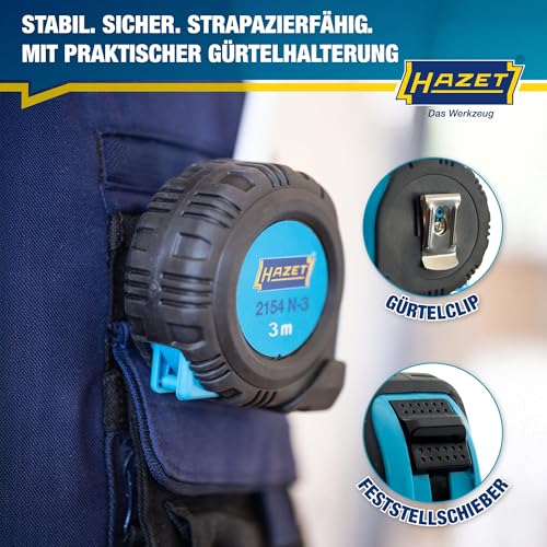 HAZET Maßband 2154N-3 | 3 Meter, reduziertes Abknickverhalten und widerstandsfähige Beschichtung, automatisches Einziehen durch Qualitätsfeder und doppelte Bandmaß Beschriftung 4