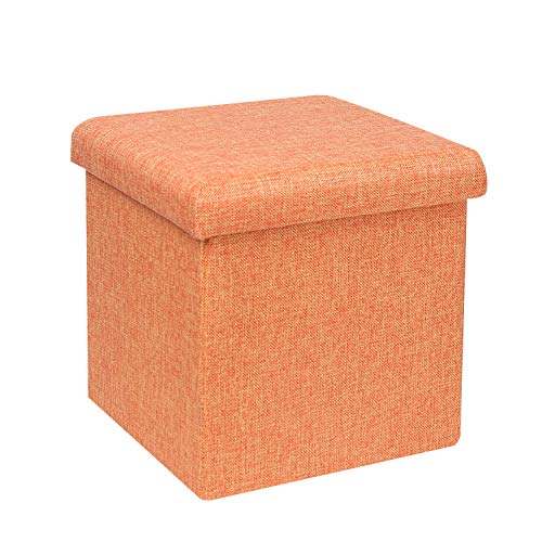 B FSOBEIIALEO Storage Ottoman Cube, Linen Small Coffee Table, Foot Rest Stool Seat, Folding Toys Chest Collapsible for Kids Orange 11.8"x11.8"x11.8"