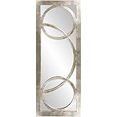 Howard Elliott Collection Dynasty Decorative Rectangular Wall Mirror with Circular Overlay, Bright Silver Leaf Finished Accen
