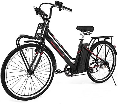 Lonlier Womens' Electric Bike, 26 inch Low Step Electric Hybrid City Bicycle for Young Adult with Handlebar