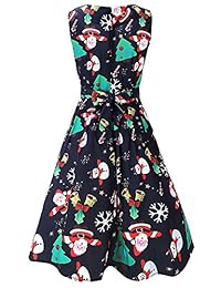dreagal Mujer Vestido de Cóctel sin mangas Fit and Flare Fiesta de Navidad con cinturón