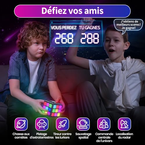 Xinbeiya Rechargeable Game Cube, 15-in-1 Brain Games & Memory & Speed for Children, Birthday Christmas Gifts for Boys and Girls Aged 6-12, French Version (Black)