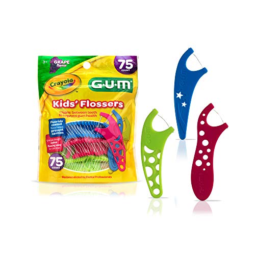 gum-897 crayola flossers para niños, uva, recubierto de fluoruro, mayores de 3 años, 75 unidades