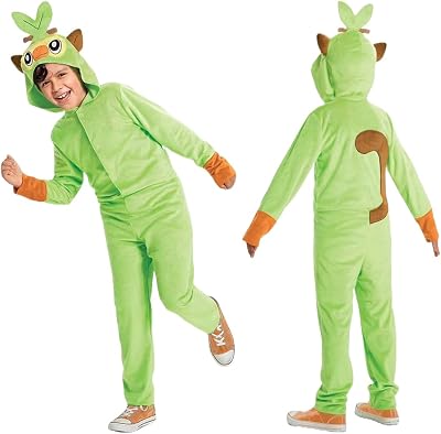 Pokémon Grookey Hooded Jumpsuit Costume for Kids, Classic Size Large (10-12)