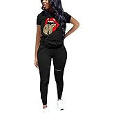 Nimsruc Two Piece Outfits for Women Short Sleeve Sweatsuit Casual Tracksuit