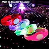 Higo Led Glow Bracelets - Party Favor Eco-friendly TPU Led Flash Bracelet, Glow in the Dark Event Wristbands for Kids Concerts - Pack of 4pcs, Red, Pink, Green, Blue