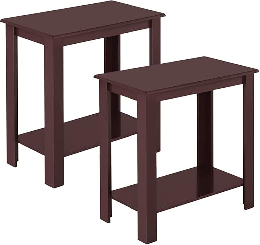 Amazon Com Topeakmart 2pcs Wood Chair Side End Table Lower Shelf Narrow Nightstand For Living Room Espresso Kitchen Dining