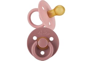 Itzy Ritzy Natural Rubber Pacifiers (Set of 2) – Baby Pacifiers with Cherry-Shaped Nipple & Large Air Holes for Added Safety; Set of 2 Binkies in Blossom & Rosewood (Ages 6 – 18 Months)