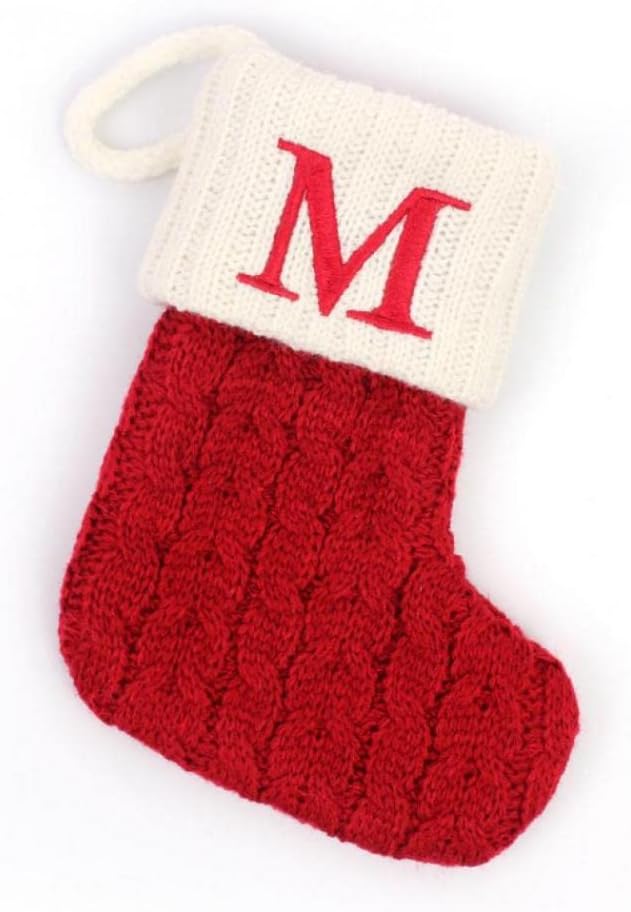 Stockings & Holders - Christmas Stocking with 26 Letter, Initial Embroidered Mini Cute Christmas Stockings Cotton Cord with White Super Soft Plush Cuffs Christmas Decorations, 5.5 * 7.1 in (M)