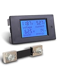 MICTUNING DC 6.5 100V 0 100A amperímetro, voltímetro y multímetro digital con pantalla LCD. Medidor azul de energía en voltios o watts con derivador 100A 75mV