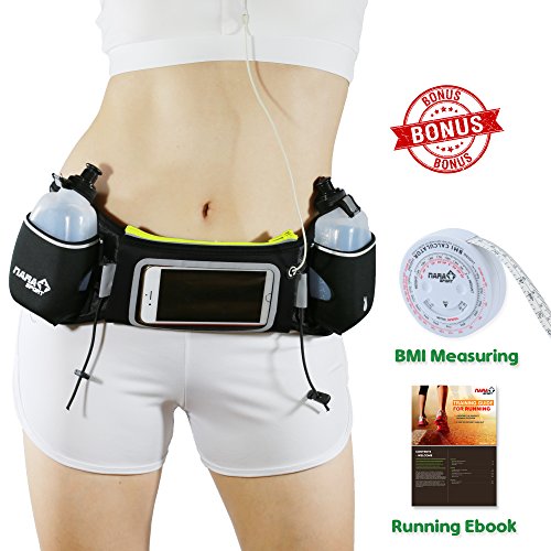 [Upgrade Version] Running belt with water Bottle by NARA Sport for running, walking,cycling,climbing, Hiking with Touchscreen Cellphone - Bonus a BMI Body Measuring, ebook, video Training