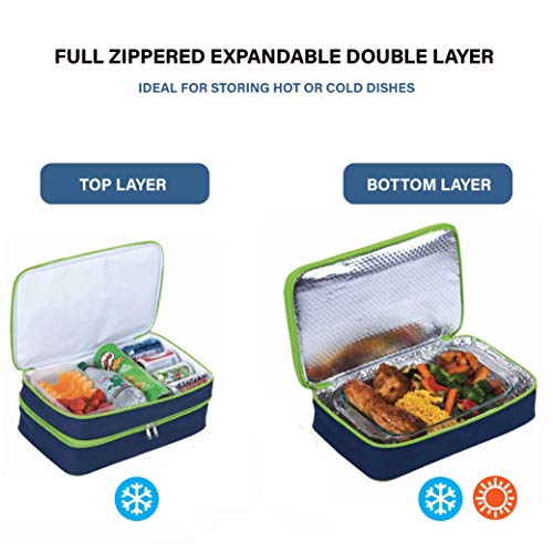 Picnic Plus 18" Casserole Carrier 2 Level Thermal Insulated Hot and Cold Food Carrier Double Layer Food Carrier Bag Potluck Carrier With Bonus Containers (Navy) - Thumbnail 3