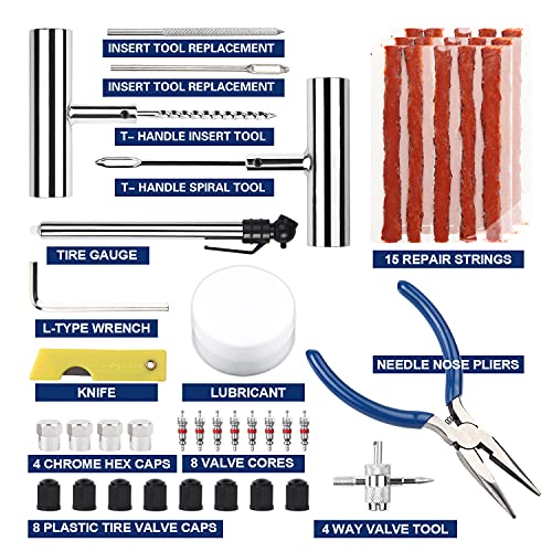 DeShan Emergency Tire Repair Kit, with Universal Tire Plug Kit & Tire