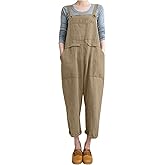 Gihuo Women Linen Overalls Jumpsuits Loose Fit Baggy Bib Rompers Casual Summer Outfits Trendy 2025