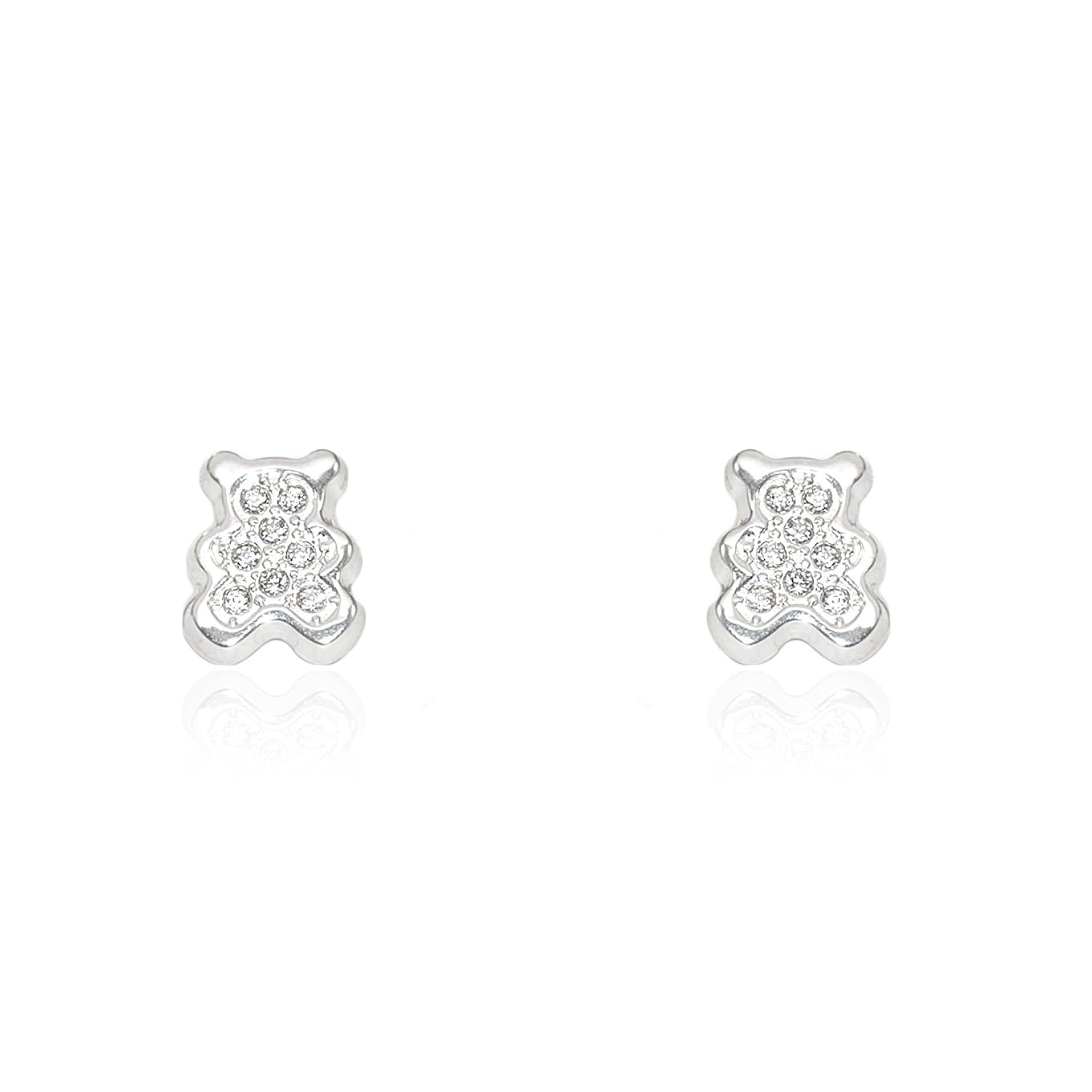 Pendientes Bebe o Niña Oro Blanco Osito con Circonitas