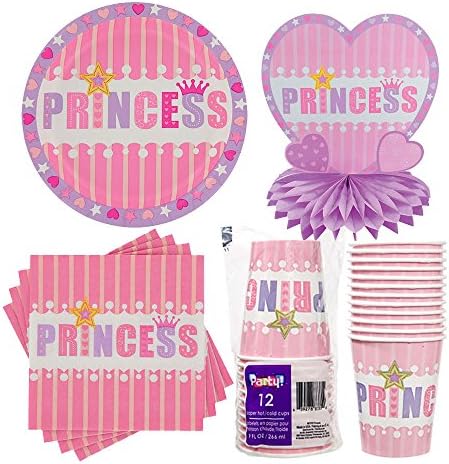 Princess Party Plates, Cups and Napkins Birthday Utensils Bundle Pink Package Supplies for Girls