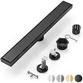 DLONE&reg; Linear Shower Drain - 24 Inch Matte Black, with Tile Insert Panels | AISI 304 Stainless Steel Linear Drain, Rectangle Shower Floor Drain, with Adjustable Feet, Fits Bathroom &amp; Balcony etc
