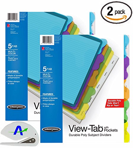 Wilson Jones View-Tab Transparent Dividers, Student Index with Pockets, 5-Tab Set, Multicolor Tabs, 2 Sets of 5 Plus Bonus AdvantageOP Letter Opener (W55082) - Thumbnail 4