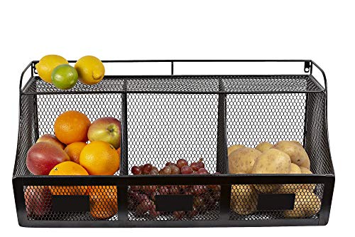 Kyrosss Wire Metal Hanging Kitchen Organizer Fruits Vegetables Bathroom Perfume Storage Garage Garden Basket Black, 23 Inch