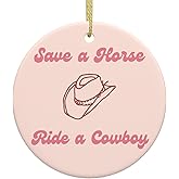Save A Horse Ride A Cowboy Christmas Ceramic Ornaments Porcelain Pendant Holiday Decoration Gift Xmas Tree Hanging Ornaments for Home