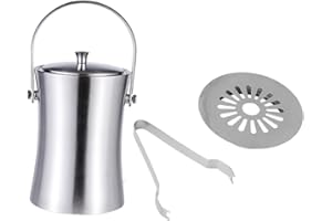 WeiLaiKeQi Elegant Stainless Steel Ice Bucket Set with Tongs and Lid for Parties, 1L