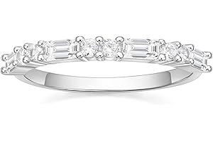 SHINYSO Wedding Band for Women Cubic Zirconia Ring Baguette Round Thin Stackable Rings Eternity Band for Her Size 4-10