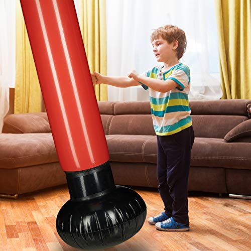 Relaxdays-Nios-Saco-Boxeo-Punching-Ball-Hinchable-Boxing-Bag-Infantil-Juguete-Antiestrs-160-cm-PVC-Negro-Rojo