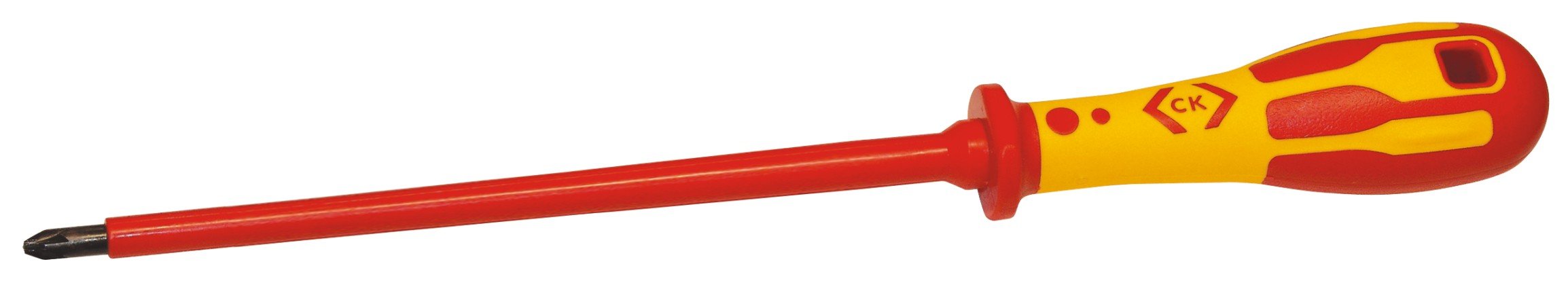C.K Dextro VDE Pozidriv Screwdriver PZ2 x 200mm, Long Reach Thin Insulated Screwdrivers for Electricians, 10,000v Tested, Gripping Precision Tip, Pozi Screw Driver, Electrician Tools, T49143-2203