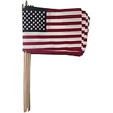 One Dozen (12 Qty) 12x18" US Cotton Stick Flag American Flag on 30" dowel with gold tip MADE IN USA, Hemmed Edges - Made in the USA